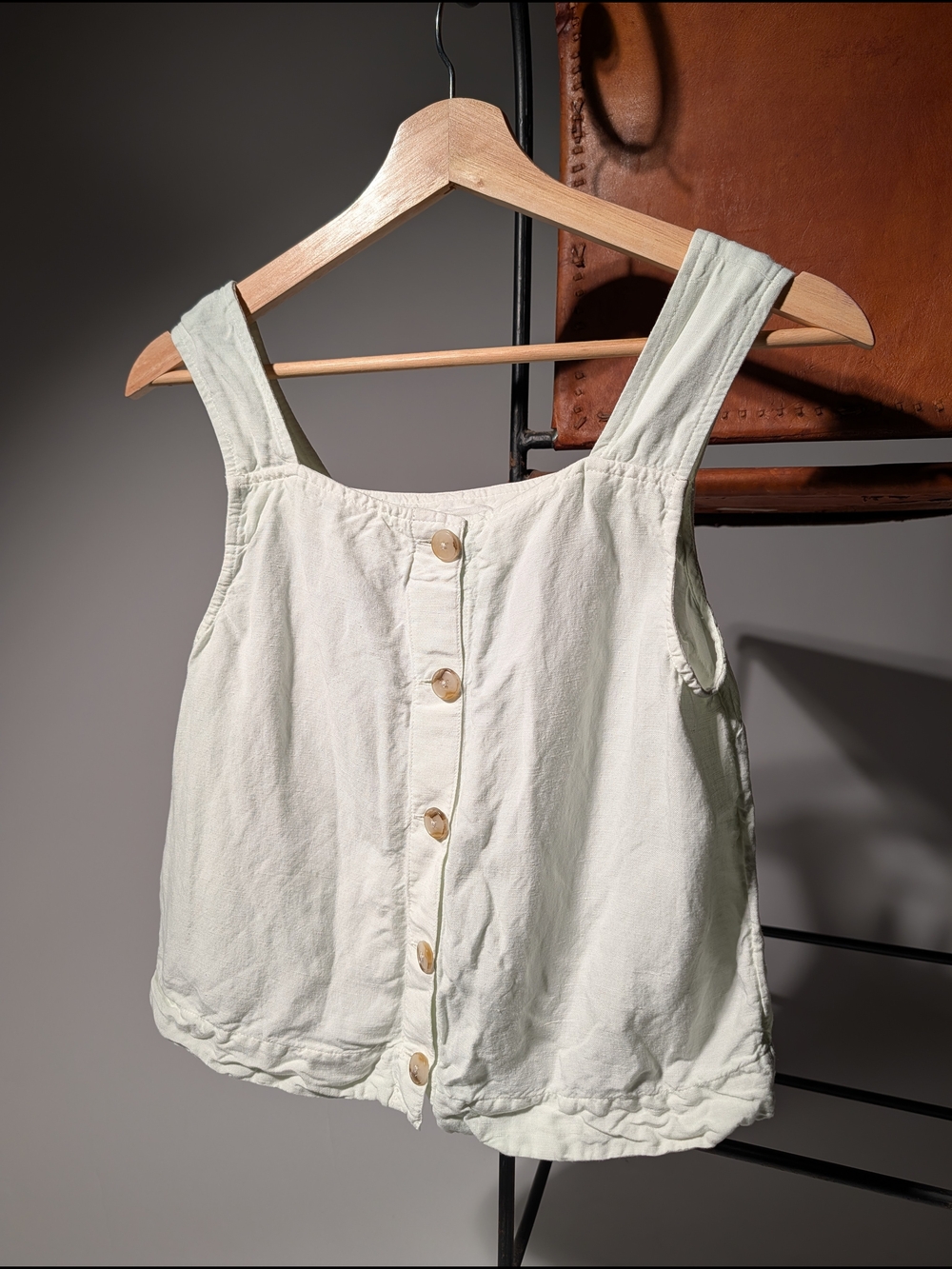 Madewell Linen Blend Button-Front Square Neck Crop Tank Top Mint